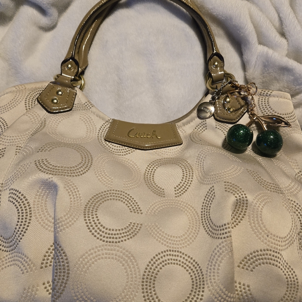Coach Beige Handbag with Green Accents
